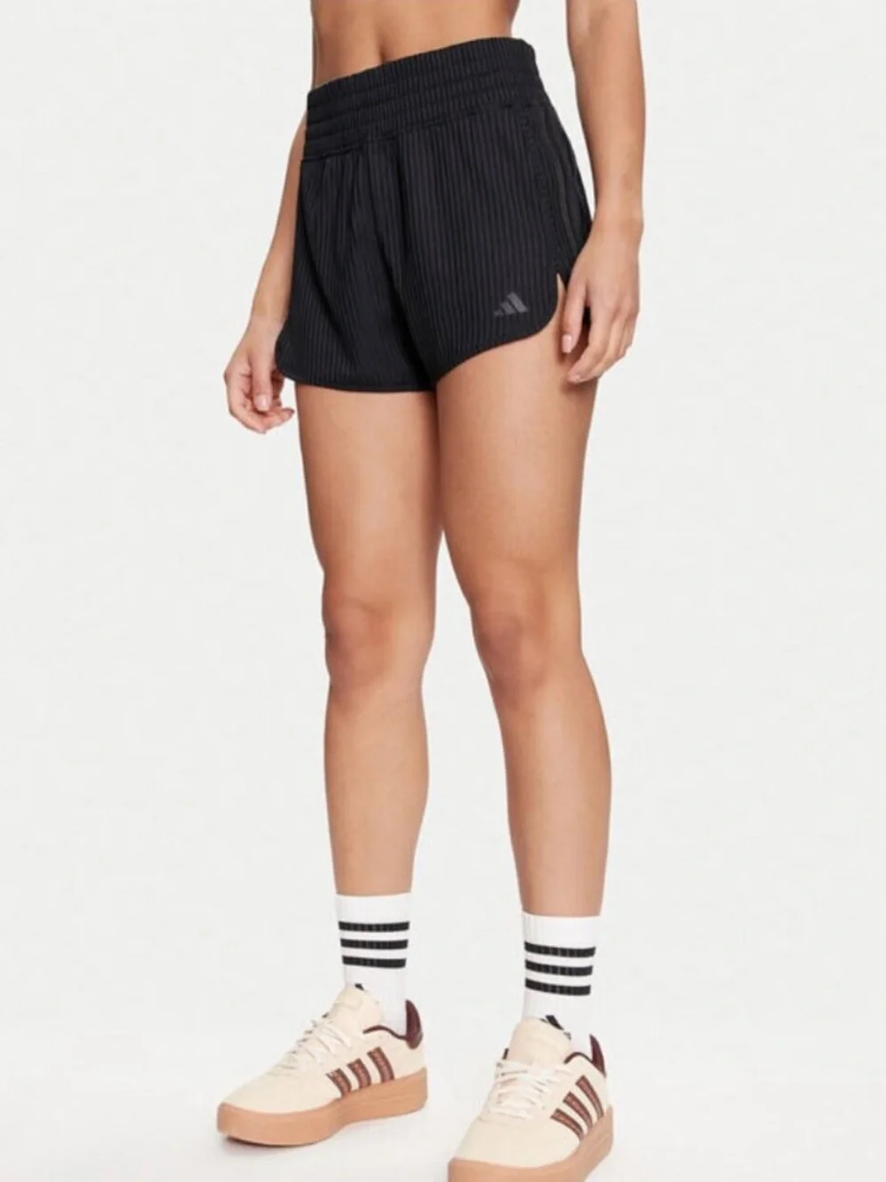 Adidas - Pacer Rib Short- Black Athletic Shorts with Elastic Waistband